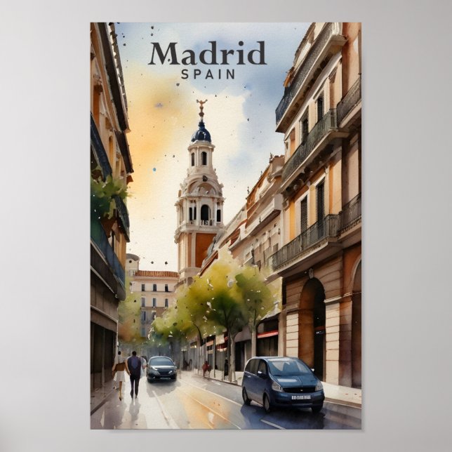 Póster Viaje de pintura acuática de Madrid España (Frente)