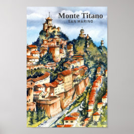 Póster Viaje de pintura acuática de Monte Titano San Mari