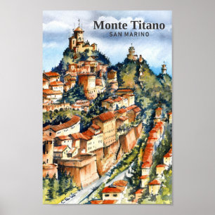 Póster Viaje de pintura acuática de Monte Titano San Mari