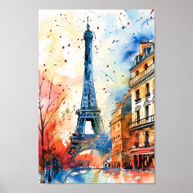 Póster Viaje de pintura acuática de París Francia (Frente)