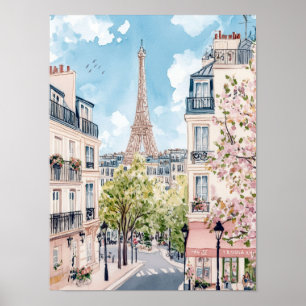 Póster Viaje de pintura acuática de París Francia
