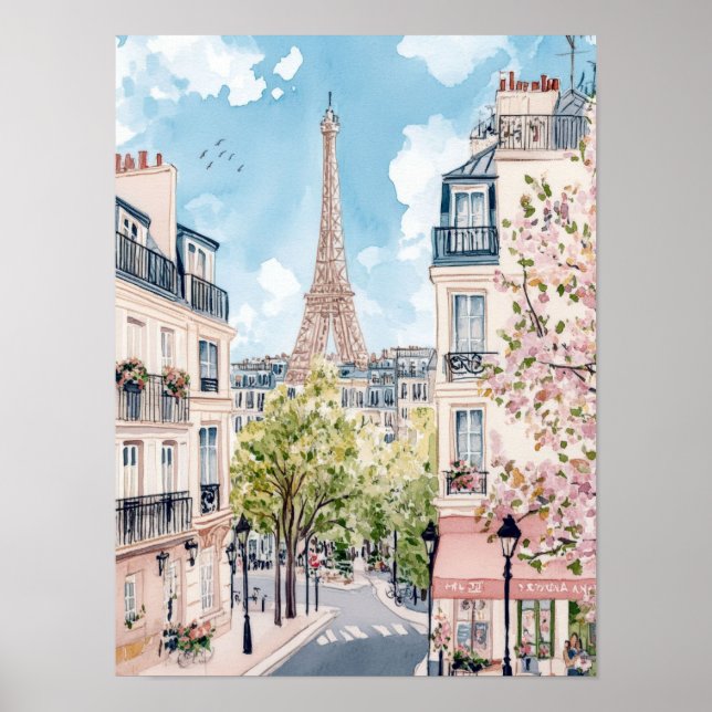 Póster Viaje de pintura acuática de París Francia (Frente)