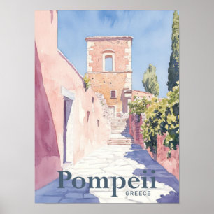 Póster Viaje de pintura acuática de Pompeya Grecia