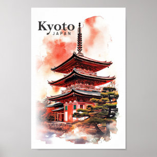 Póster Viaje de pintura de acuarela de Kyoto Japón