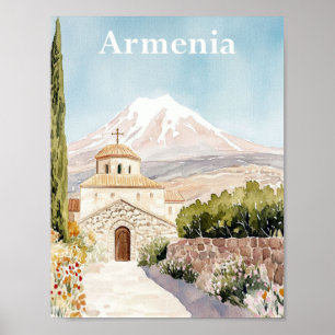 Póster Viaje de pintura de color de agua de Armenia