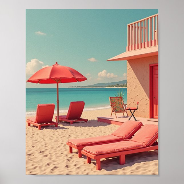 Póster Viaje de playa de verano rojo (Frente)