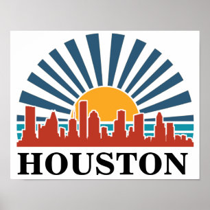 Póster Viaje de retro al atardecer de Houston Texas