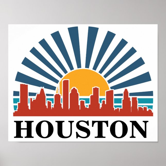 Póster Viaje de retro al atardecer de Houston Texas (Frente)