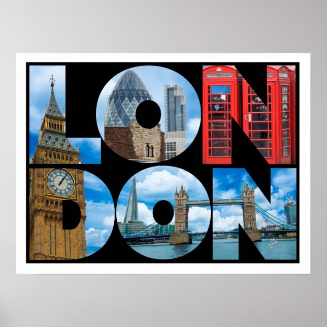 Póster Viaje de tipografía de Londres Inglaterra (Frente)