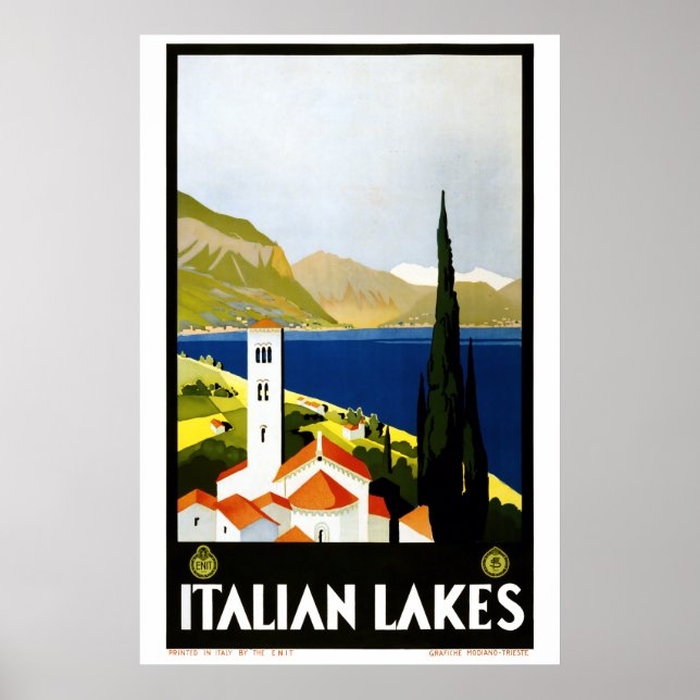 Póster Viaje de turismo por lagos italianos de estilo Art (Frente)