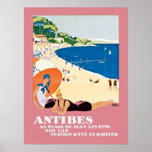 Póster Viaje de vacaciones en la playa de Antibes Vintage