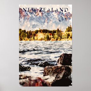 Póster Viaje de vida silvestre en Nueva Zelanda