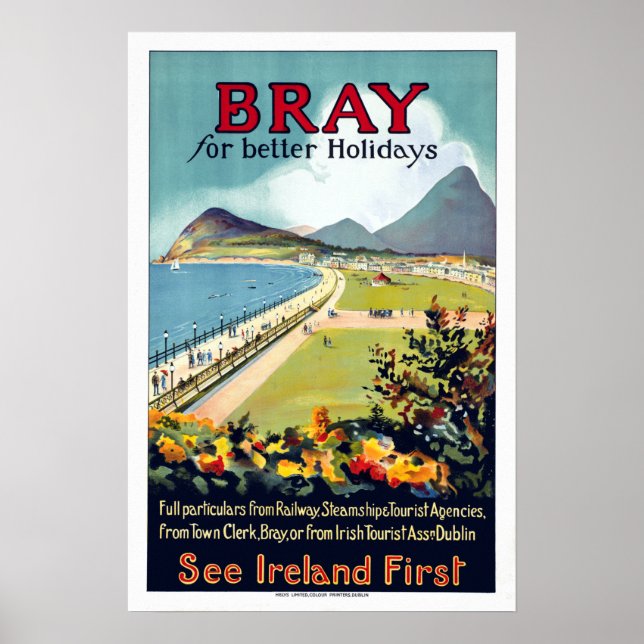 Póster Viaje de Vintage Bray Ireland (Frente)