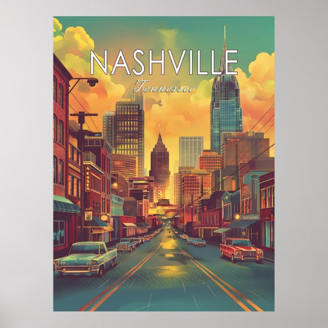 Póster Viaje de Vintage de Nashville Tennessee (Frente)