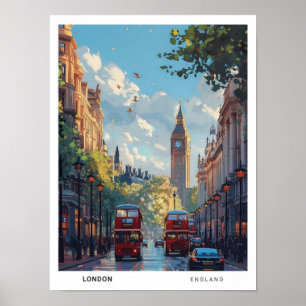 Póster Viaje de Vintage de Red Bus Londres Inglaterra