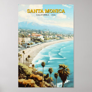 Póster Viaje de Vintage de Santa Mónica California EE.UU.