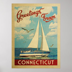 Póster Viaje de Vintage en barco de vela de Connecticut