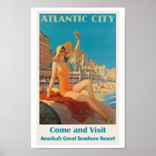 Póster Viaje de Vintage en la Ciudad Atlántica