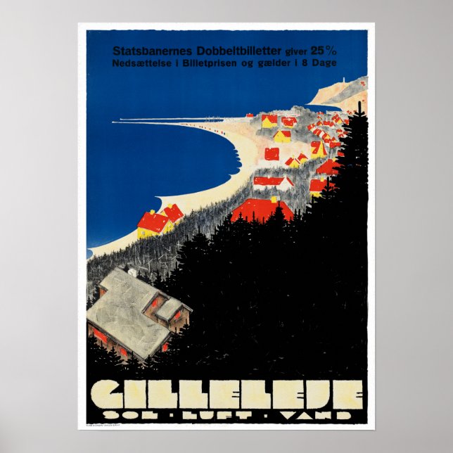 Póster Viaje de Vintage Gilleleje Dinamarca (Frente)