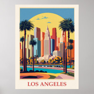 Póster Viaje de Vintage Los Angeles California City Skyli