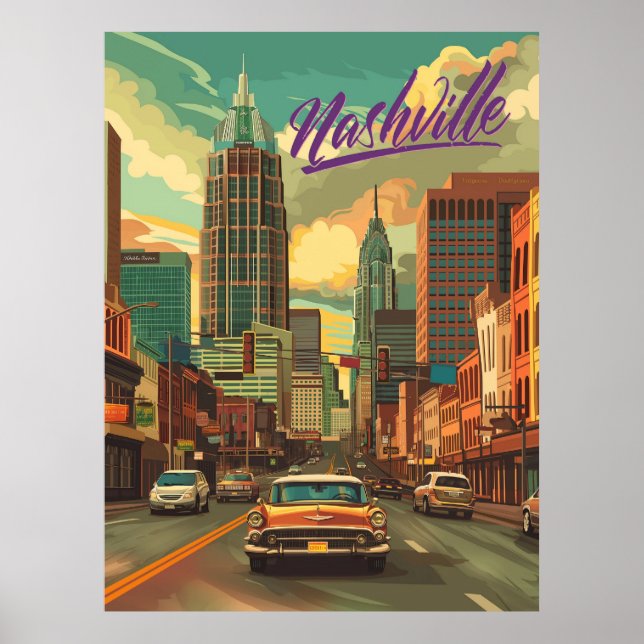 Póster Viaje de Vintage Nashville (Frente)