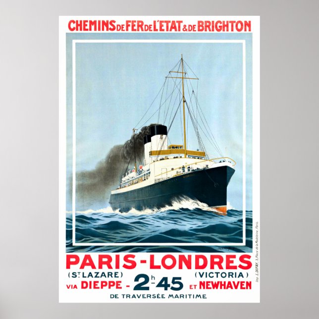 PÓSTER VIAJE DE VINTAGE OCEAN LINER PARIS LONDON (Frente)