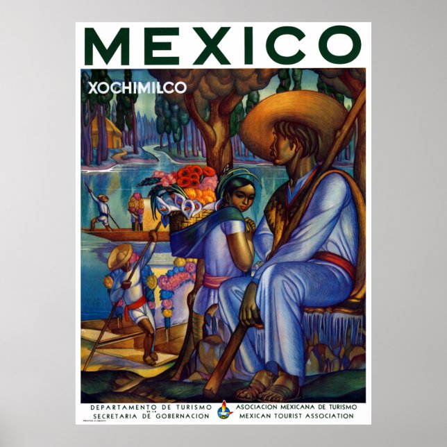 Póster Viaje de Vintage Xochimilco México (Frente)