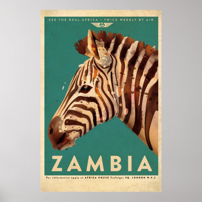 Póster Viaje de Zambia Zebra (Frente)