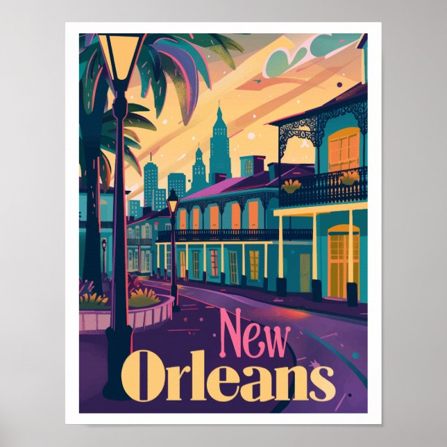 Póster Viaje del Barrio Francés de Nueva Orleans LA (Frente)