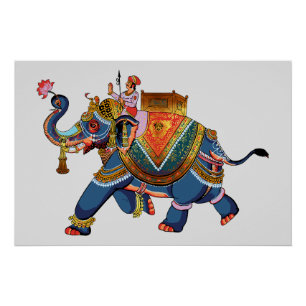 Póster Viaje del Elefante Real: Diseño Folclórico Indio