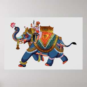Póster Viaje del Elefante Real: diseño folclórico indio