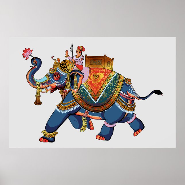 Póster Viaje del Elefante Real: diseño folclórico indio (Frente)