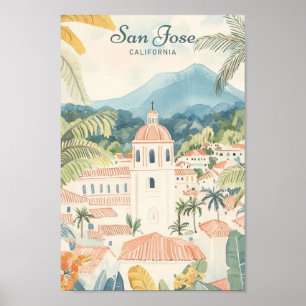 Póster Viaje del Ilustracion Gouache de San José Californ