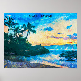 Póster Viaje del Ilustracion Maui Hawaii Oil Paint