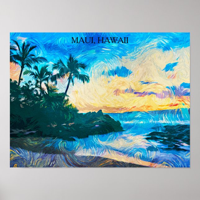 Póster Viaje del Ilustracion Maui Hawaii Oil Paint (Frente)
