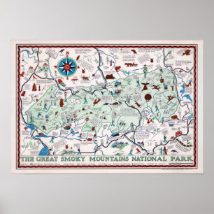 Póster Viaje del Mapa de Montañas Humeantes
