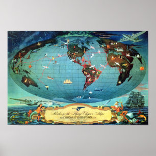 Póster Viaje del mapa del mundo de la ruta de la línea