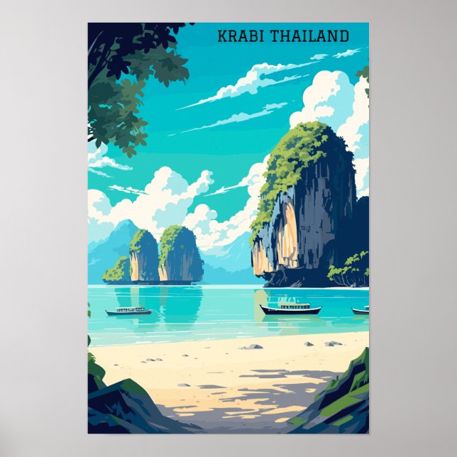 Póster Viaje del Paraíso de Playa de Tailandia en Krabi (Frente)