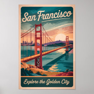 Póster Viaje del puente Golden Gate de San Francisco Cali
