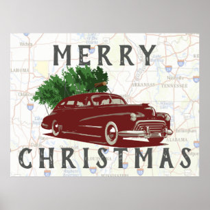 Póster Viaje del Rd de las Felices Navidad del vintage