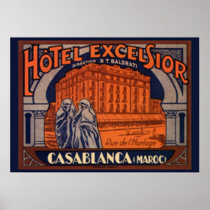 Póster Viaje del vintage, Casablanca en Marruecos, África