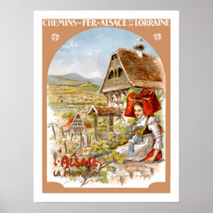 Póster Viaje del vintage de Alsacia Francia