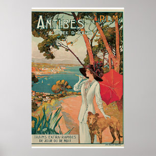 Póster Viaje del vintage de Antibes, Francia
