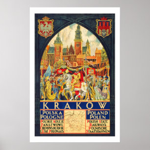 Póster Viaje del vintage de Kraków Polonia