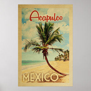 Póster Viaje del vintage de la palmera de Acapulco
