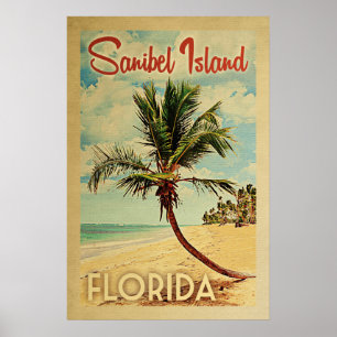 Póster Viaje del vintage de la palmera de la isla de