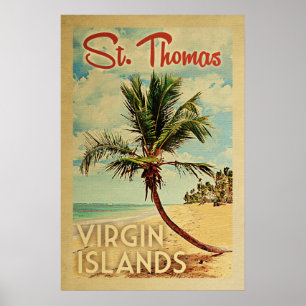 Póster Viaje del vintage de la palmera de St Thomas