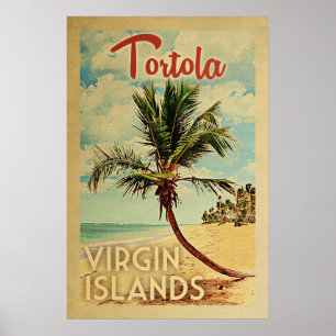 Póster Viaje del vintage de la palmera de Tortola