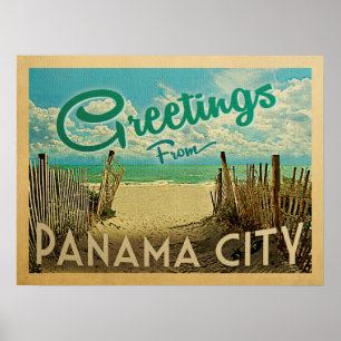 Póster Viaje del vintage de la playa de ciudad de Panamá