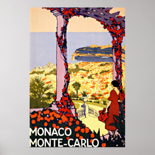 Póster Viaje del vintage de Monte Carlo, Mónaco